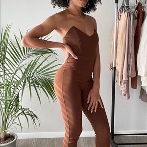 Chocolate Brown Strapless Jumpsuit